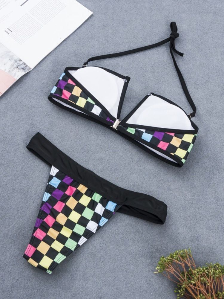 Ensemble De Bikini Sexy À Carreaux De Couleur Pour Femmes