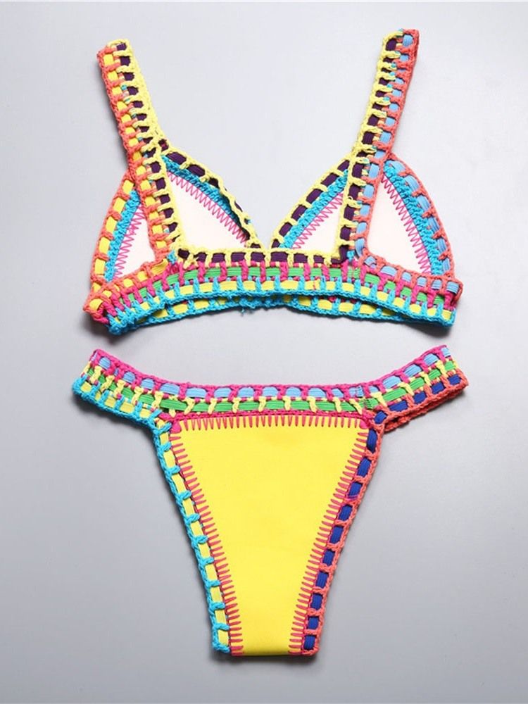 Ensemble De Bikini Sexy Extensible À Blocs De Couleurs Pour Femmes