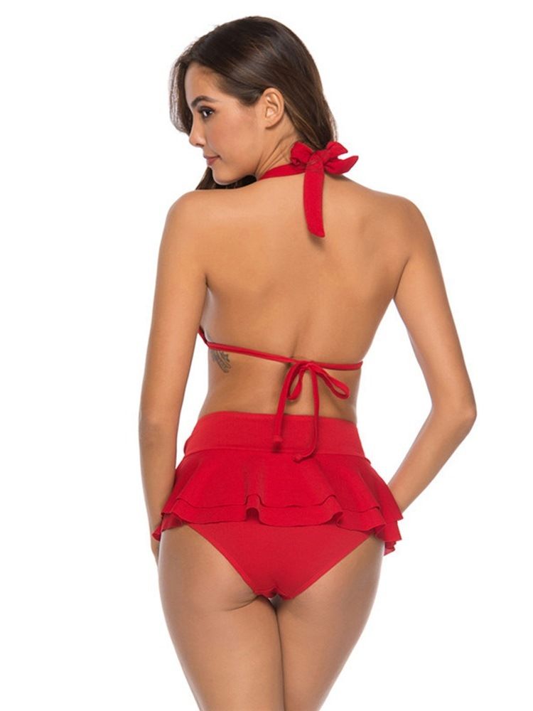 Ensemble De Bikini À Volants Unis Sexy Pour Femmes