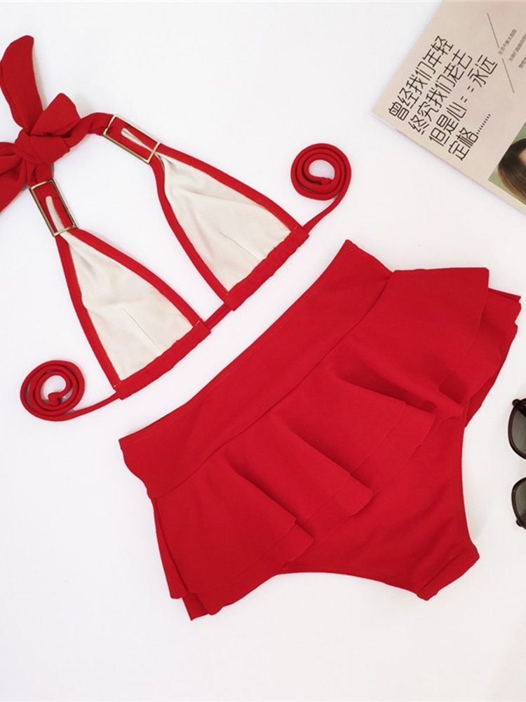 Ensemble De Bikini À Volants Unis Sexy Pour Femmes