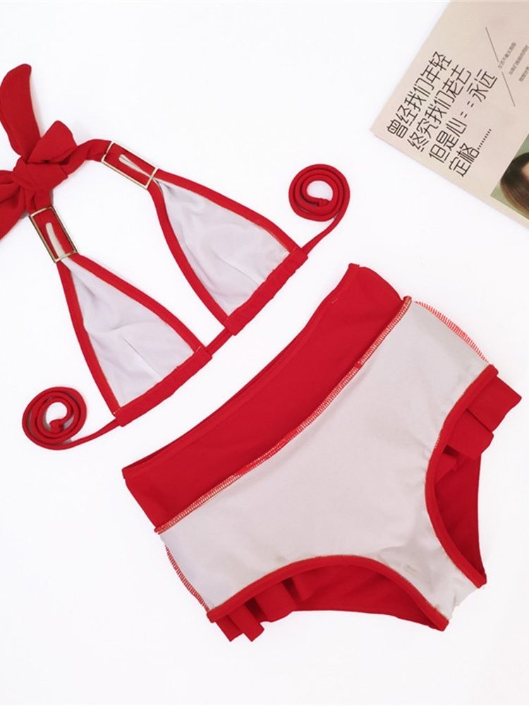 Ensemble De Bikini À Volants Unis Sexy Pour Femmes