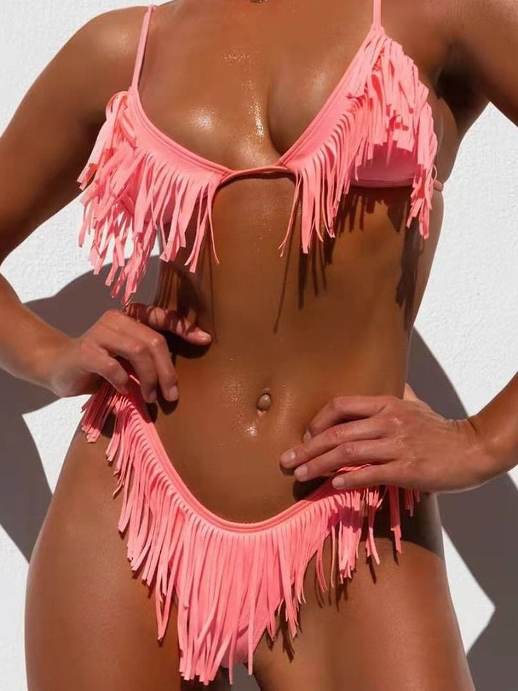 Ensemble De Maillots De Bain Pour Femmes Tankini Uni À Pompons