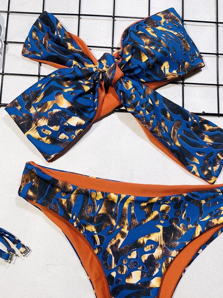 Ensemble De Tankini À Blocs De Couleurs Pour Femmes Bikini Sexy À Nœuds Imprimés