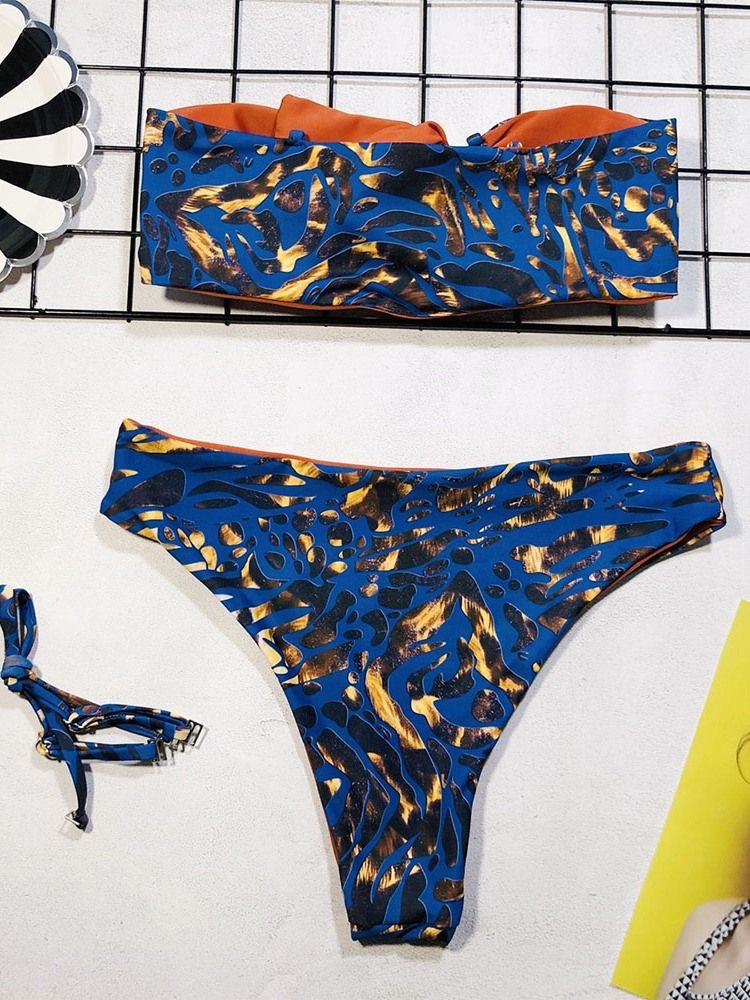 Ensemble De Tankini À Blocs De Couleurs Pour Femmes Bikini Sexy À Nœuds Imprimés