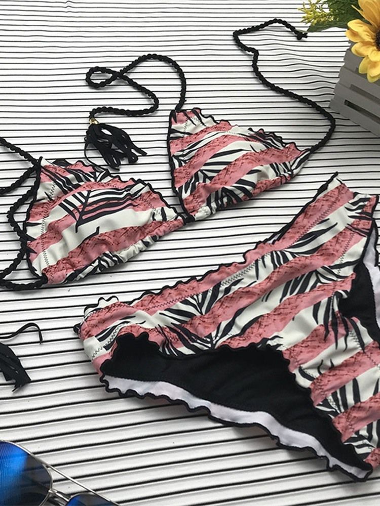 Maillot De Bain À Lacets À Rayures Et Blocs De Couleurs Pour Femmes