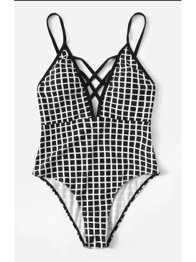 Maillot De Bain Une Pièce Skmpy À Carreaux Pour Femmes