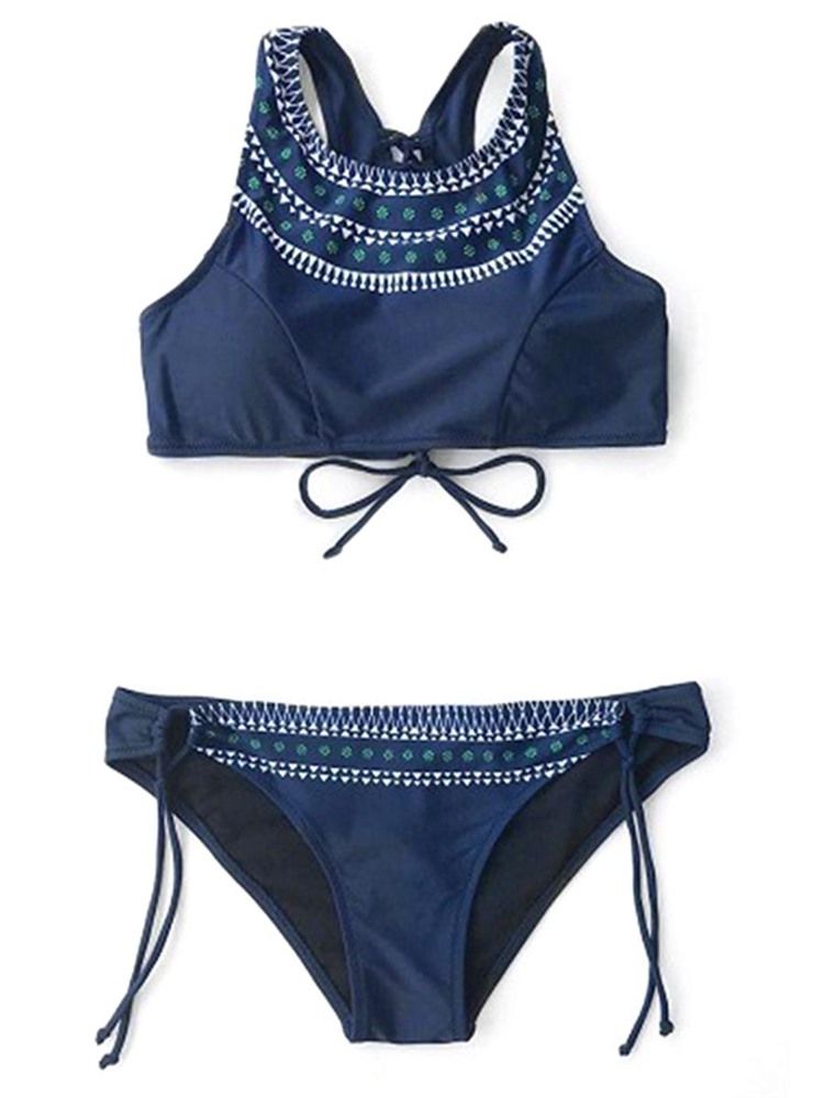 Maillots De Bain Bikini 2 Pièces À Lacets Floraux Bleus Pour Femmes