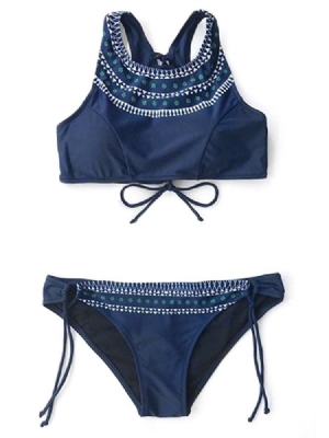 Maillots De Bain Bikini 2 Pièces À Lacets Floraux Bleus Pour Femmes