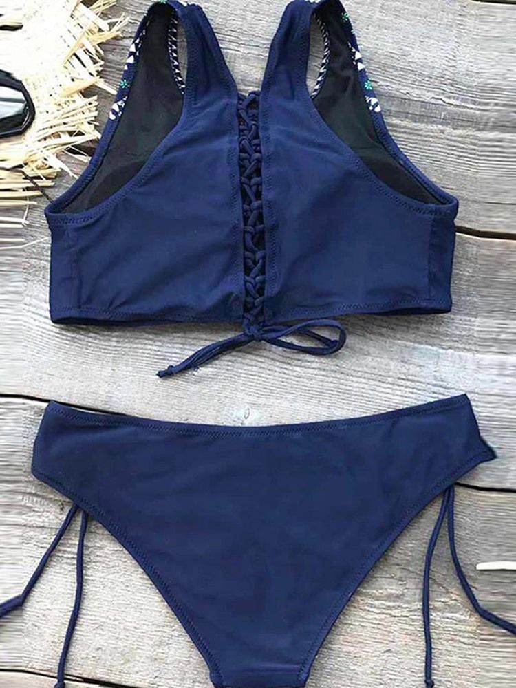 Maillots De Bain Bikini 2 Pièces À Lacets Floraux Bleus Pour Femmes