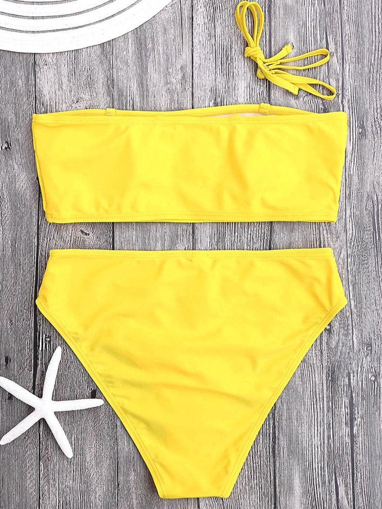 Maillots De Bain Bikini 2 Pièces Taille Haute Unie Pour Femmes