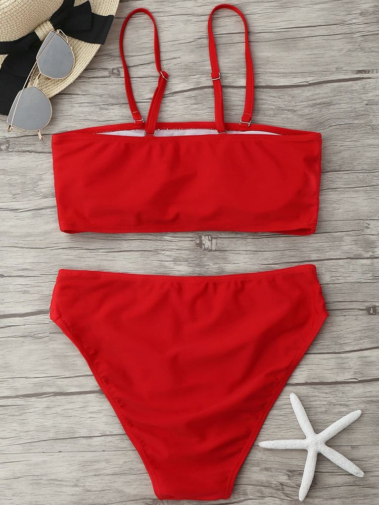 Maillots De Bain Bikini 2 Pièces Taille Haute Unie Pour Femmes