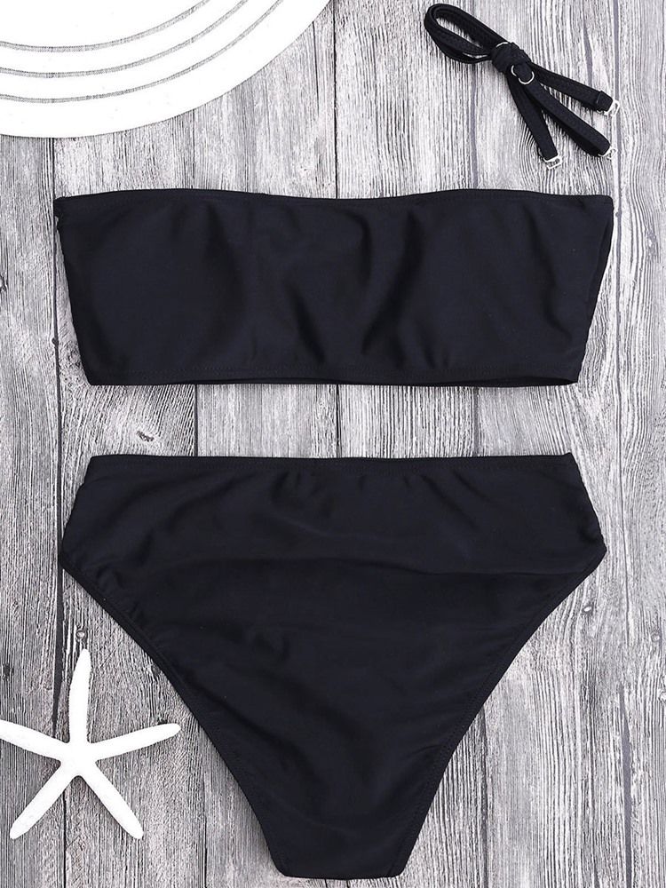 Maillots De Bain Bikini 2 Pièces Taille Haute Unie Pour Femmes