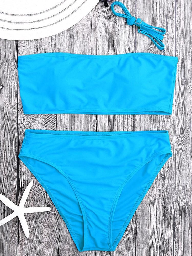 Maillots De Bain Bikini 2 Pièces Taille Haute Unie Pour Femmes