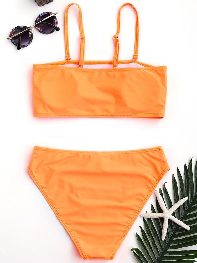 Maillots De Bain Bikini 2 Pièces Taille Haute Unie Pour Femmes