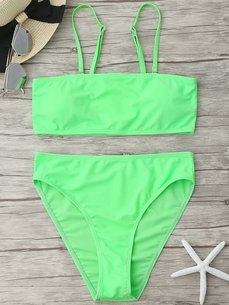 Maillots De Bain Bikini 2 Pièces Taille Haute Unie Pour Femmes