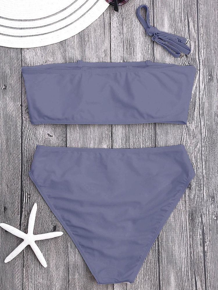 Maillots De Bain Bikini 2 Pièces Taille Haute Unie Pour Femmes