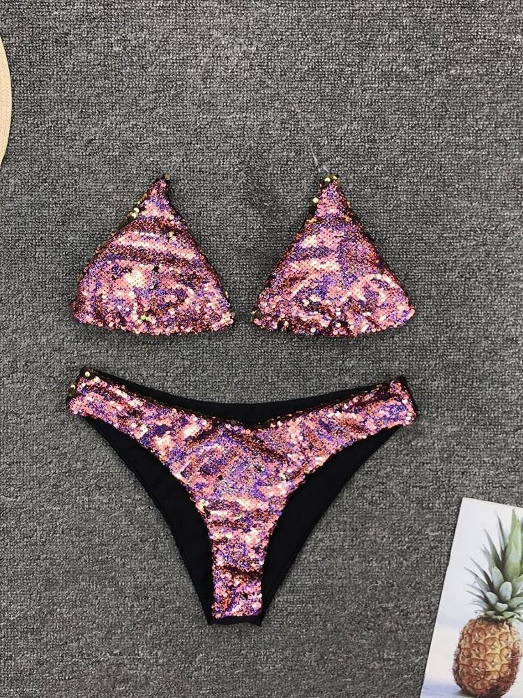 Maillots De Bain À Paillettes Sexy À Blocs De Couleurs Pour Femmes