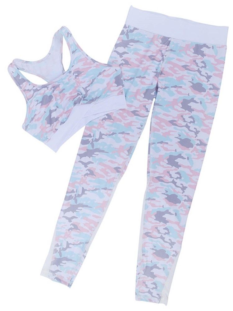 Ensembles De Sport Complets En Patchwork De Camouflage Anti-transpiration Pour Femmes