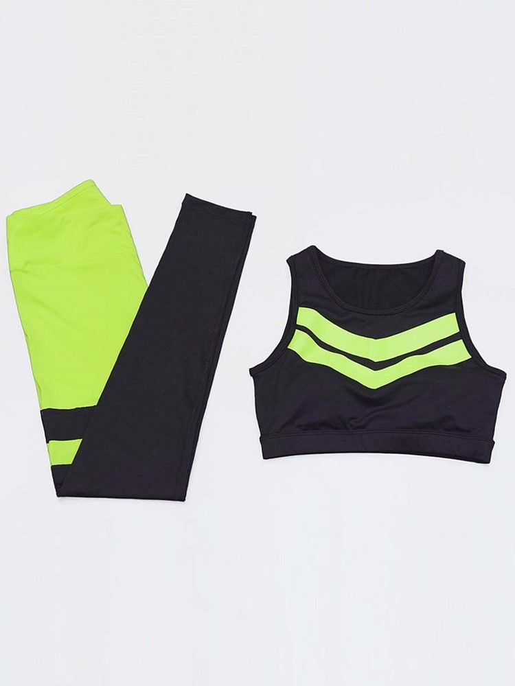 Ensembles De Sport Sans Manches Pour Femmes Patchwork Color Block Anti-sweat Yoga