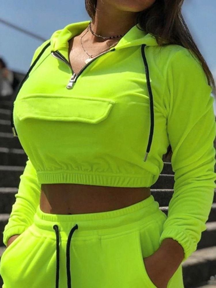 Ensembles De Vêtements À Manches Longues Et À Glissière Pour Femmes En Mélange De Coton De Couleur Fluorescente