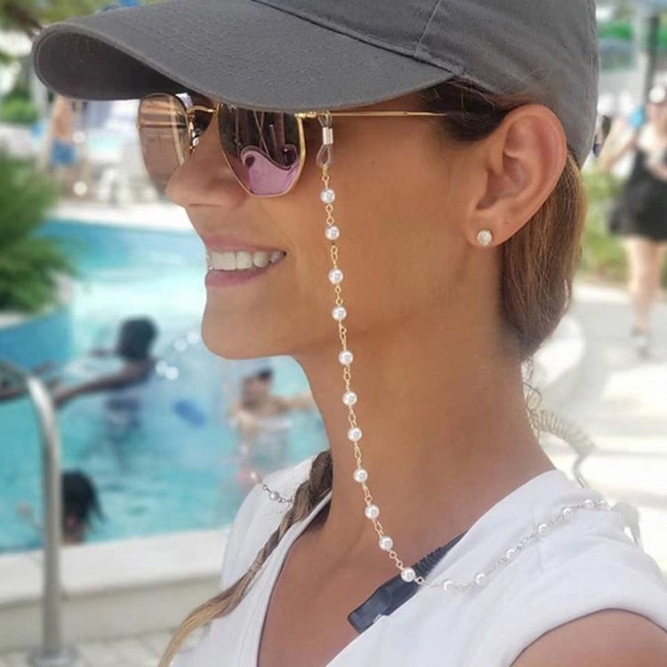 Chaîne De Lunettes À Gouttes D'eau À Perles Simples À La Mode Pour Femmes Corde À Lunettes De Soleil Antidérapante À Cou Suspendu