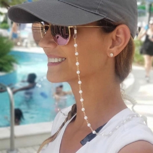 Chaîne De Lunettes À Gouttes D'eau À Perles Simples À La Mode Pour Femmes Corde À Lunettes De Soleil Antidérapante À Cou Suspendu