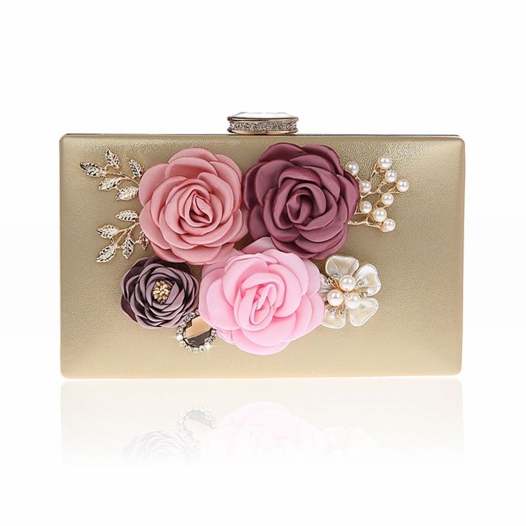 Ornement Floral Strass Mini Pochette Femme