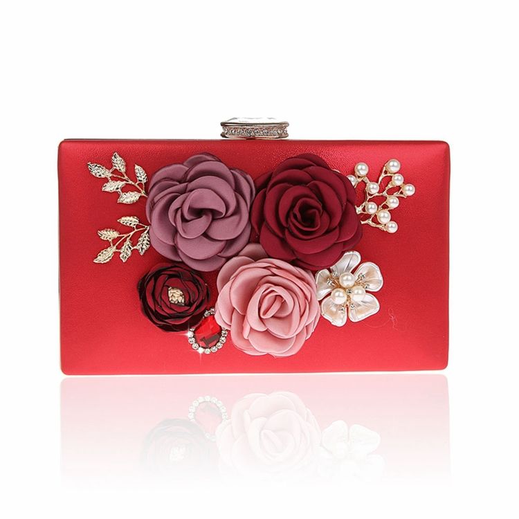 Ornement Floral Strass Mini Pochette Femme