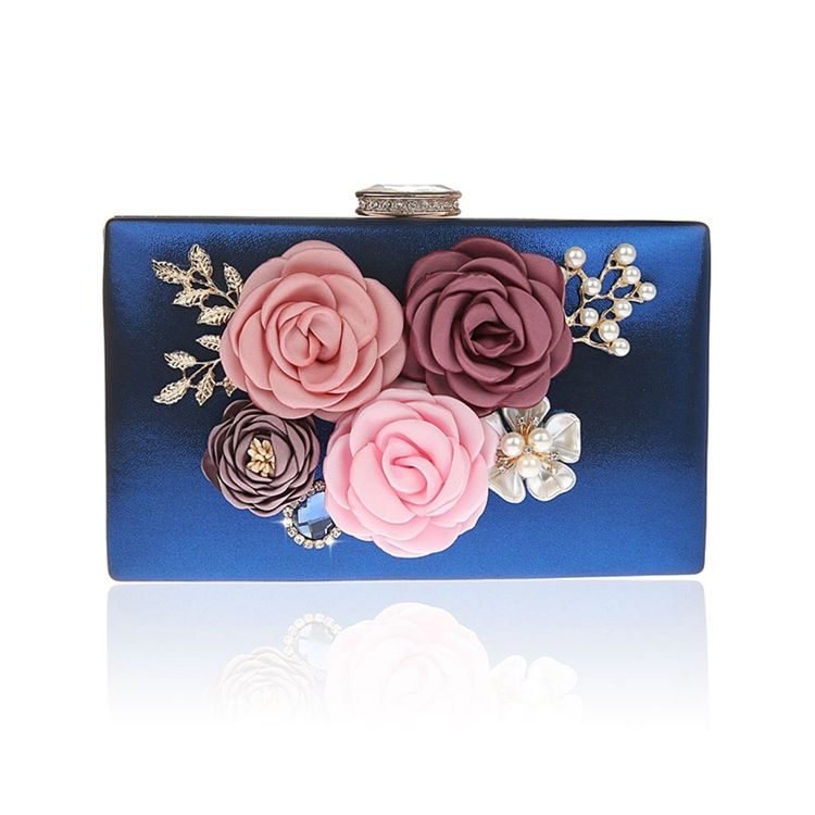 Ornement Floral Strass Mini Pochette Femme