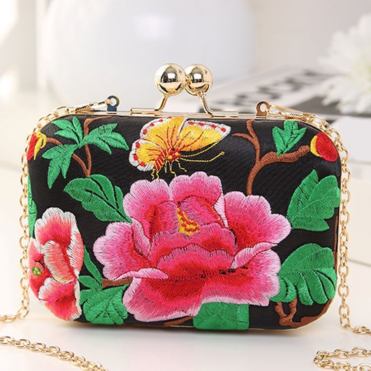 Pochette De Soirée Brodée De Pivoine Exotique Polyvalente