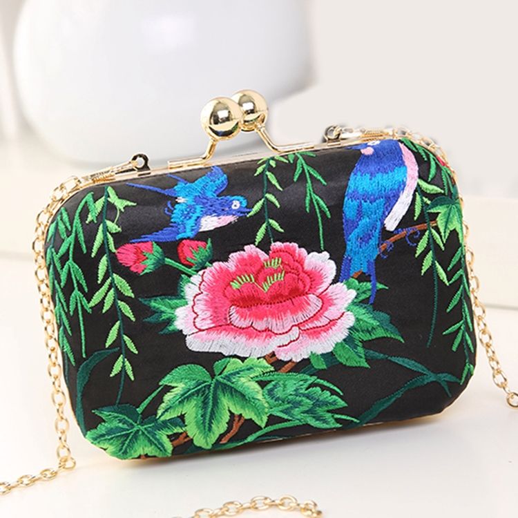 Pochette De Soirée Brodée De Pivoine Exotique Polyvalente