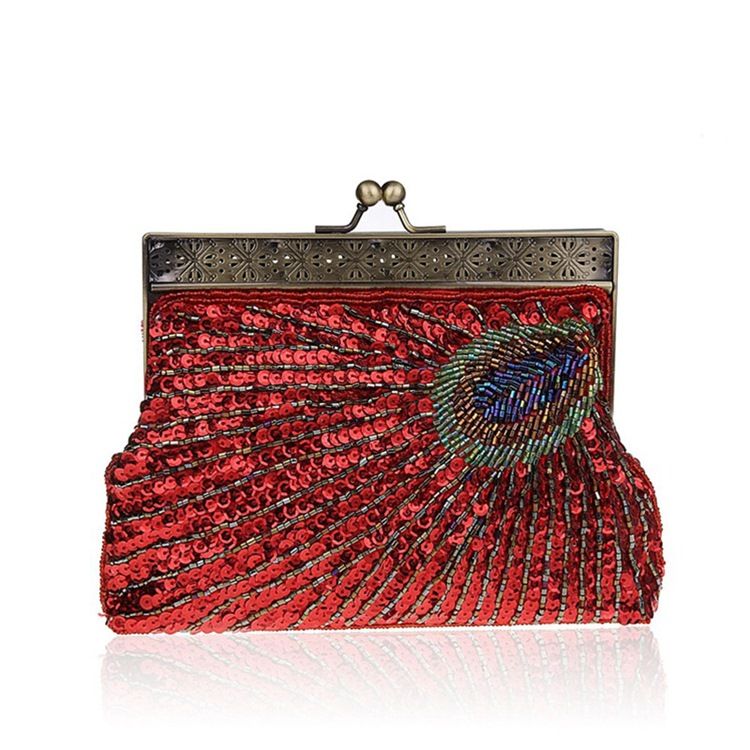 Pochette Vintage Motif Paon Pour Femme