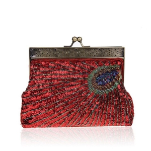 Pochette Vintage Motif Paon Pour Femme