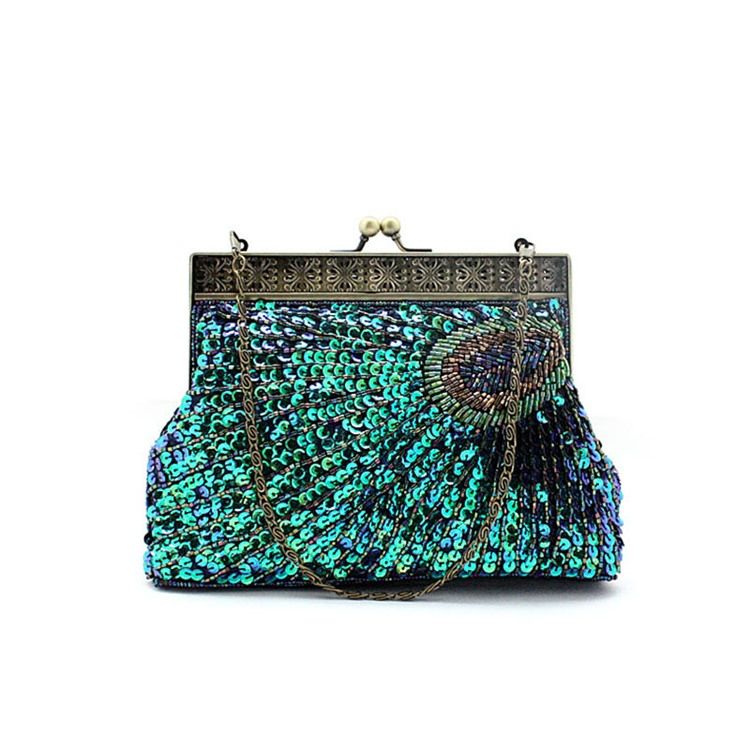 Pochette Vintage Motif Paon Pour Femme