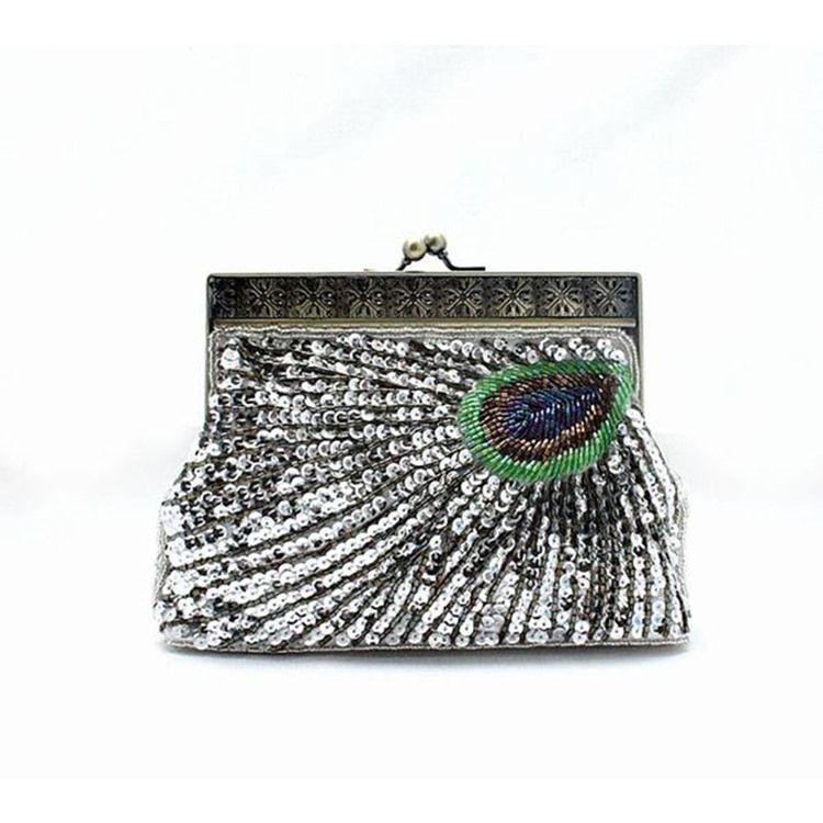 Pochette Vintage Motif Paon Pour Femme