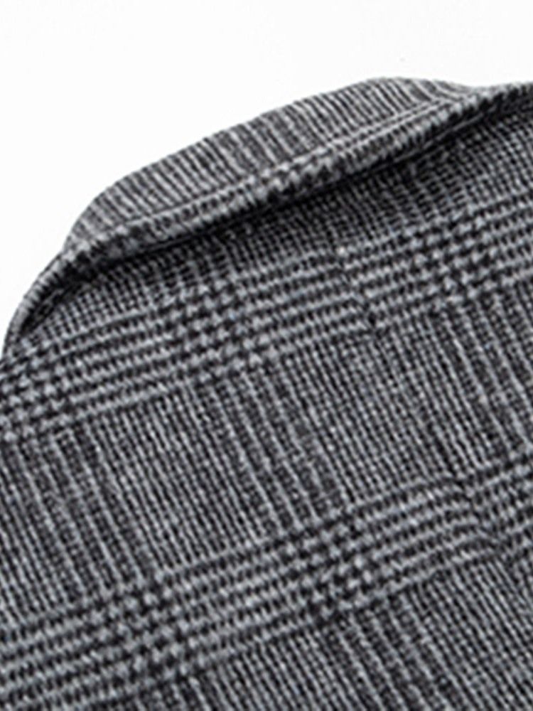 Manteau Coréen Mi-long À Carreaux À Revers Cranté