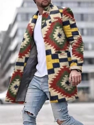 Manteau D'hiver Mi-long À Blocs De Couleurs Pour Hommes