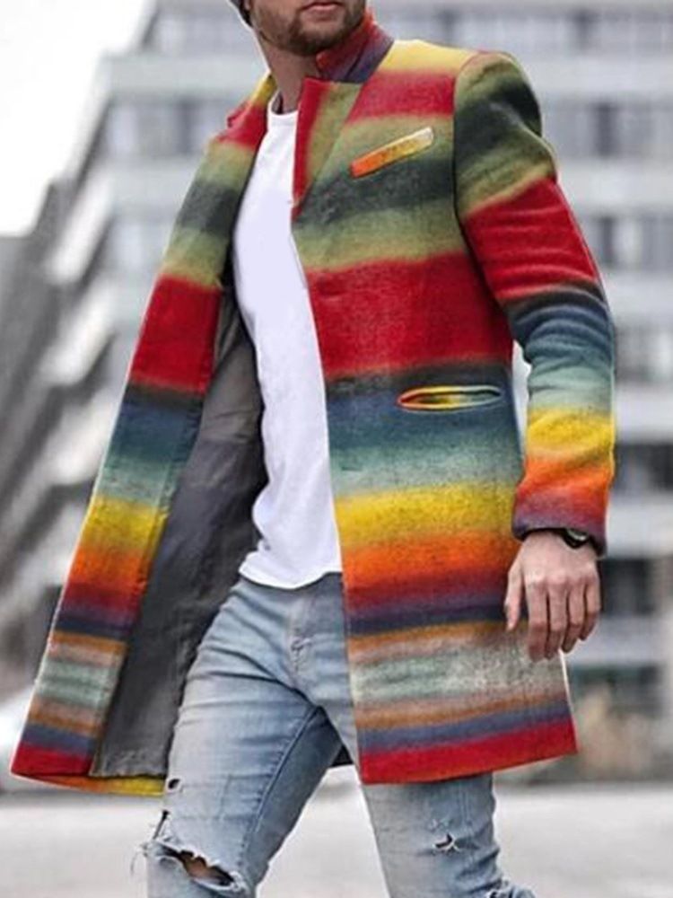 Manteau D'hiver Mi-long À Blocs De Couleurs Pour Hommes