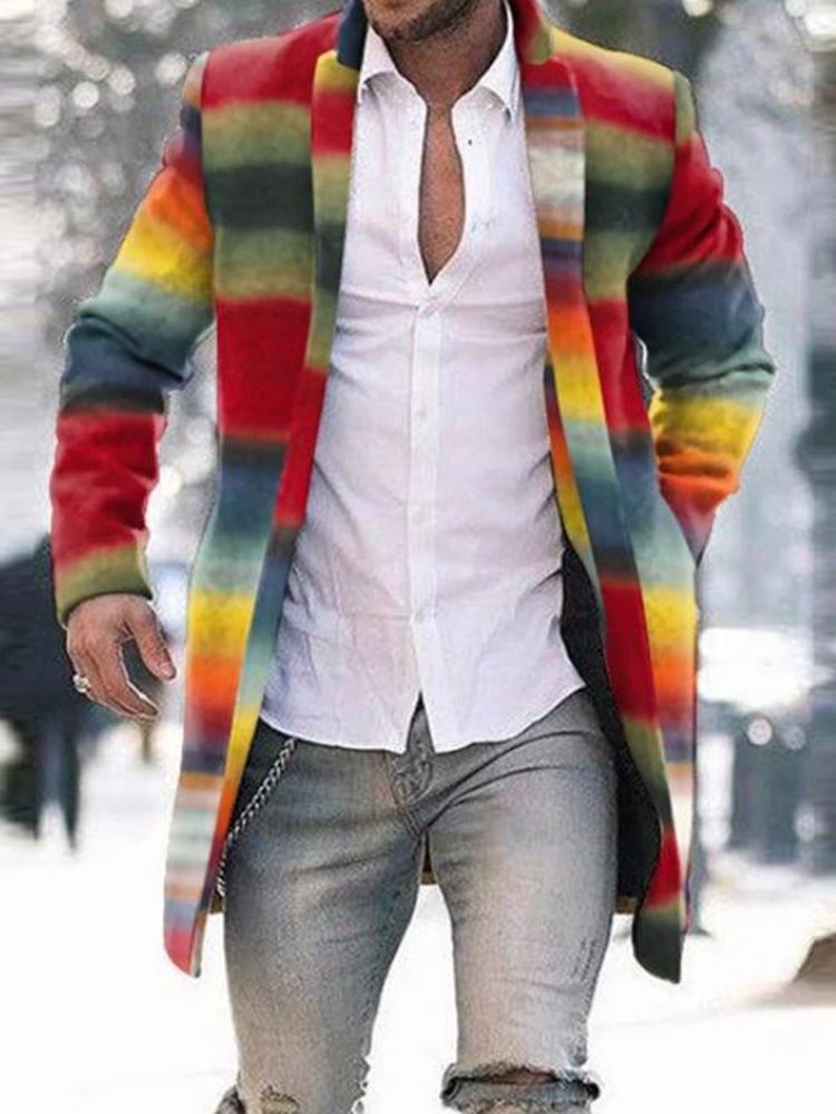 Manteau D'hiver Mi-long À Blocs De Couleurs Pour Hommes