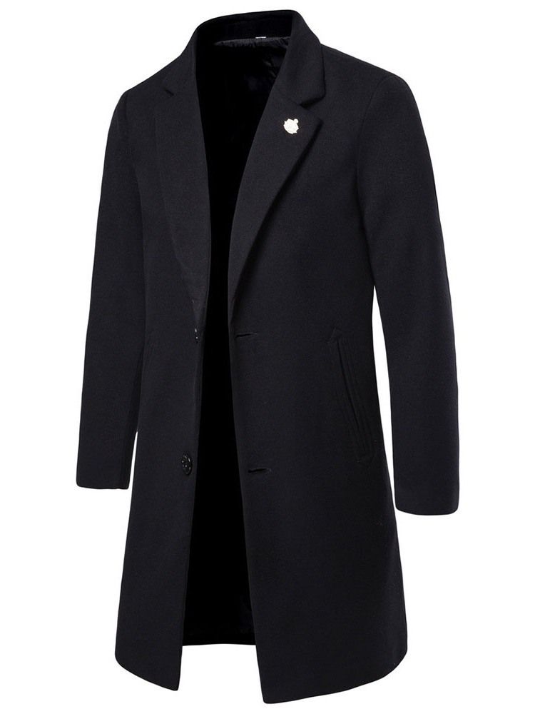 Manteau D'hiver Uni Mi-long À Revers Cranté Pour Hommes