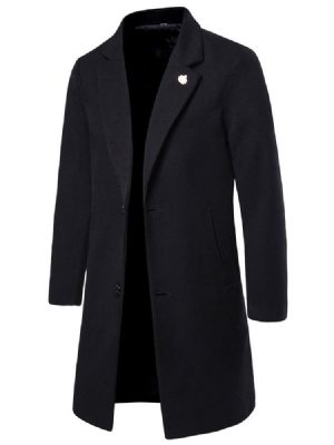 Manteau D'hiver Uni Mi-long À Revers Cranté Pour Hommes