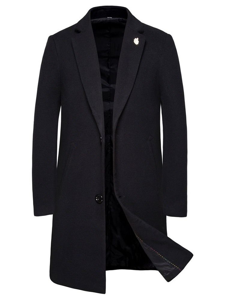 Manteau D'hiver Uni Mi-long À Revers Cranté Pour Hommes