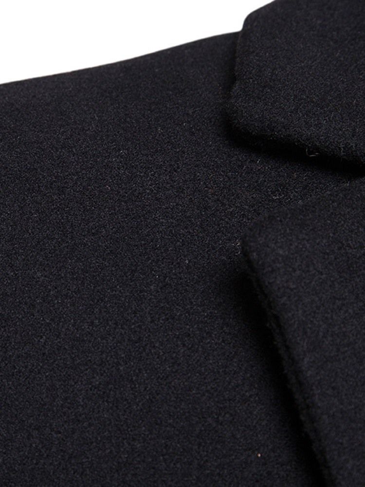 Manteau D'hiver Uni Mi-long À Revers Cranté Pour Hommes