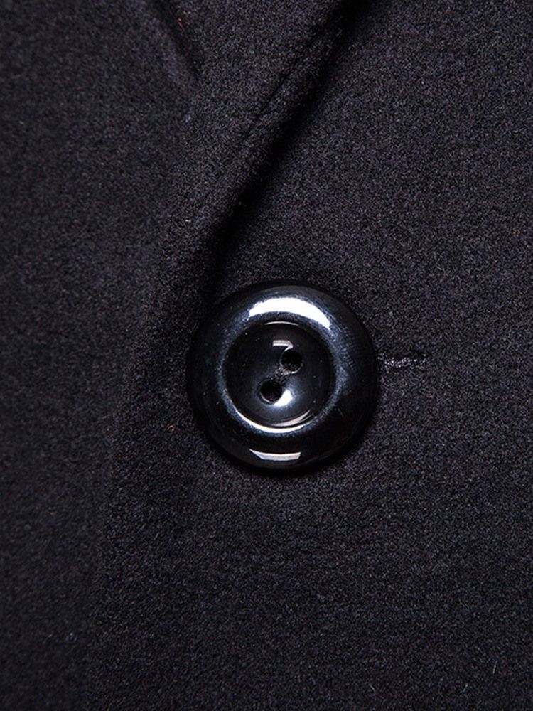 Manteau D'hiver Uni Mi-long À Revers Cranté Pour Hommes