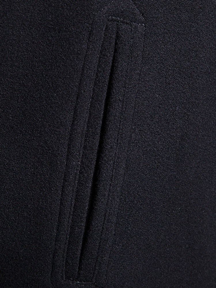 Manteau D'hiver Uni Mi-long À Revers Cranté Pour Hommes