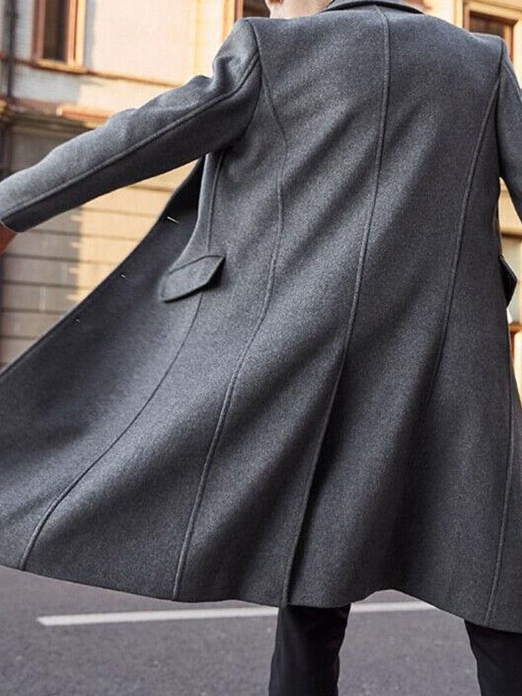 Manteau D'hiver Uni À Revers Cranté Mi-long Pour Hommes