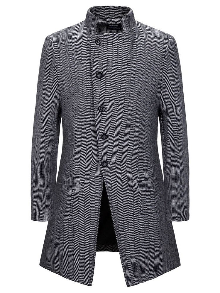 Manteau Mi-long À Col Montant Et À Boutonnage Simple Pour Hommes