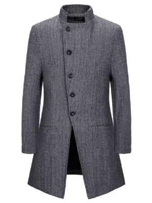 Manteau Mi-long À Col Montant Et À Boutonnage Simple Pour Hommes