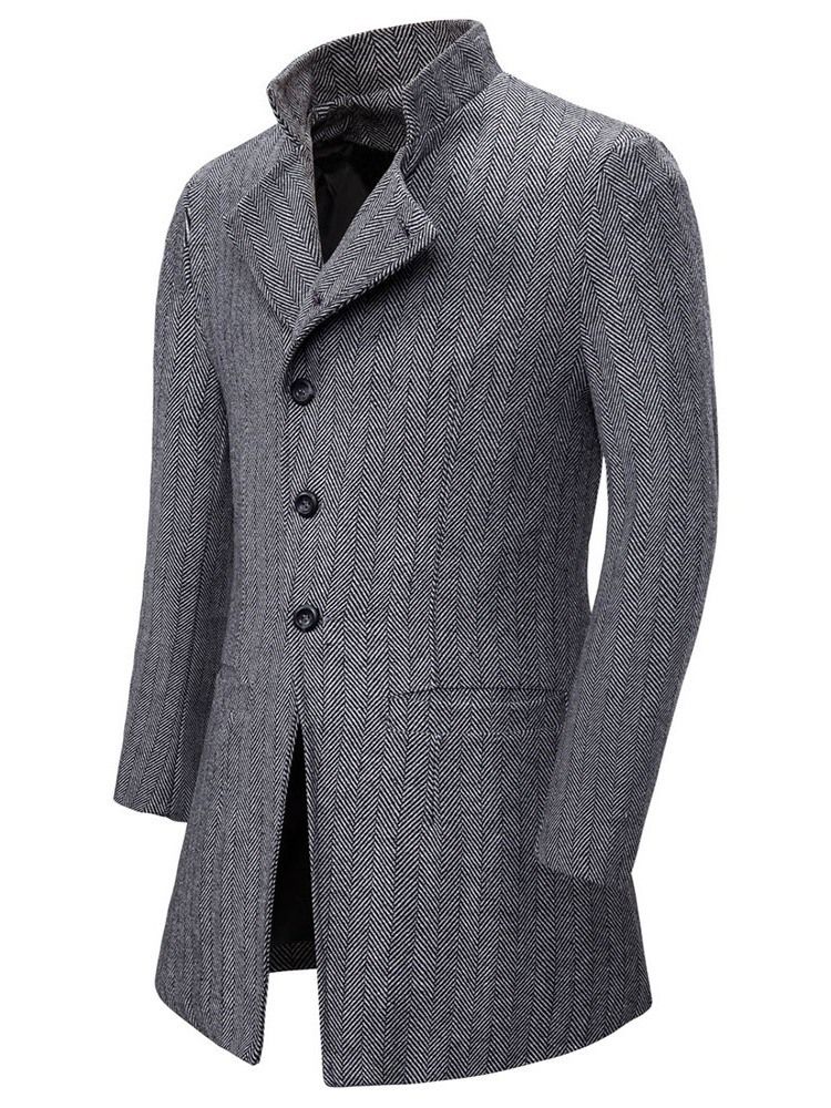 Manteau Mi-long À Col Montant Et À Boutonnage Simple Pour Hommes