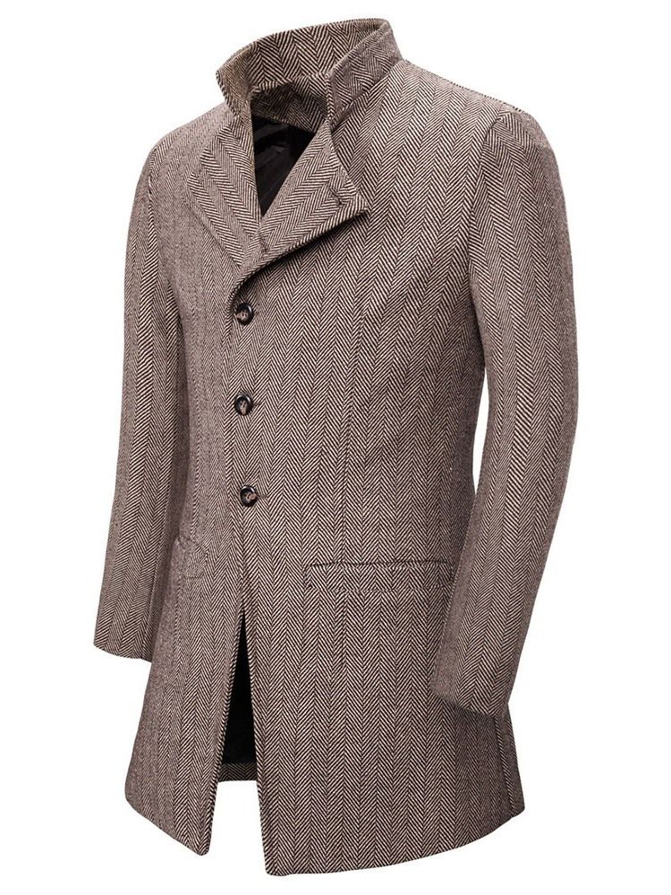 Manteau Mi-long À Col Montant Et À Boutonnage Simple Pour Hommes